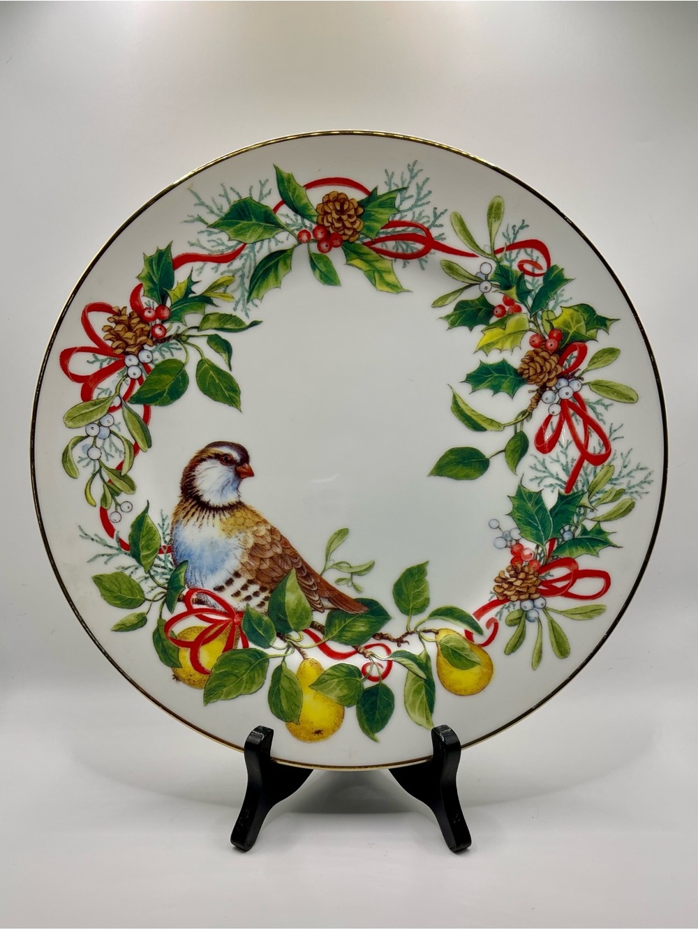 Andrea By Sadek Winter Birds & Wreath Partridge Plate 10.5” Japan